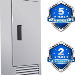 27" W Commercial Reach-In Upright Refrigerator - Single Door Stainless Steel Fridge, 23 Cu.ft Capacity, 3 Adjustable Shelves, Auto Defrost, Digital thermostat control, LED Lighting