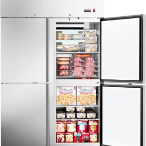 48"W 4 Door Commercial Freezer, 36 Cu.ft Stainless Steel Upright Freezer (-8℉ to -1℉) with 8 Adjustable Shelves, Lockable Door, Wheels, Auto-Defrost for Restaurant, Kitchen, Shop