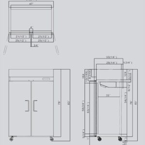 52 inch Double 2 Door Side By Side Stainless Steel Reach in Commercial Refrigerator for Restaurant, 45 Cubic Feet