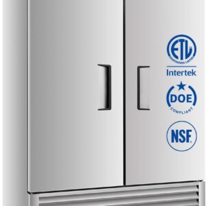 54" W Commercial Refrigerator, 49.6 Cu.ft Reach-In Double Door Stainless Steel commercial fridge, 6 Shelves, Fan Cooling, Auto Defrost, Digital Thermostat - Ideal for Restaurant, Bar, Cafe, Shop