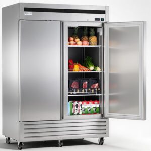 BODEGA BODEGACOOLER 54" W Double Door Commercial Refrigerators, Stainless Steel Solid Door Reach-in Refrigerator, 49 Cu.Ft Large Capacity, 33℉ to 41℉ Temp Range, Auto Defrost, For Restaurant Kitchen