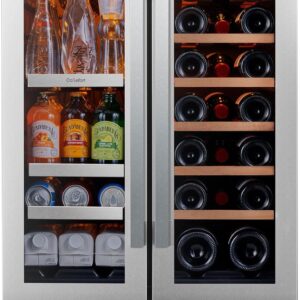 Ca'Lefort 24 Inch Wine and Beverage Refrigerator - 60 Can and 20 Bottle Wine Fridge Dual Zone 36-72°F, 3 LED Beverage Cooler Built in or Freestanding, Perfect for Home/Kitchen(4.10 cu.ft)