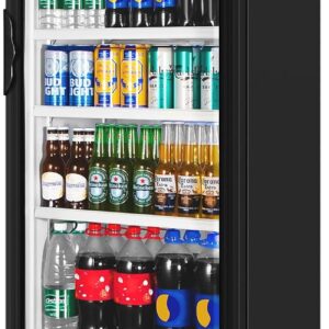 Commercial Beverage Refrigerator, 24.5 Inch 15 Cu. Ft. Drink Fridge, Display Refrigerator with Glass Door, Commercial Display Fridge with 4 Adjustable Shelves, for Shops, Restaurants, Bars