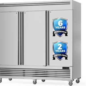 Coolski 3 Door Commercial Refrigerator 82"W 72 Cu.ft Reach-in Stainless Steel Upright Commercial Refrigerator for Restuarant, Bar, Shop, Garage