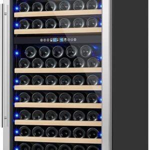 ORYMUSE 200 Bottle Dual Zone Wine Fridge - 24 Inch Large Wine Cooler Refrigerator, Freestanding and Built-in Design, Upgraded Compressor Cooling, Intelligent Temperature Memory