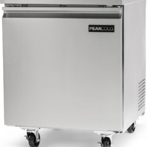 PEAKCOLD Single Door Work Top Commercial Refrigerator 5.5 Cubic Ft, 27" Wide Stainless Steel Reach-In Commercial Refrigerator - Freestanding, Heavy Duty, Undercounter Industrial Fridge